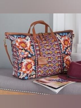 🌼Johnny Was Overnight Tote Bag Weekender Floral Embroidered Tote Bag Purse